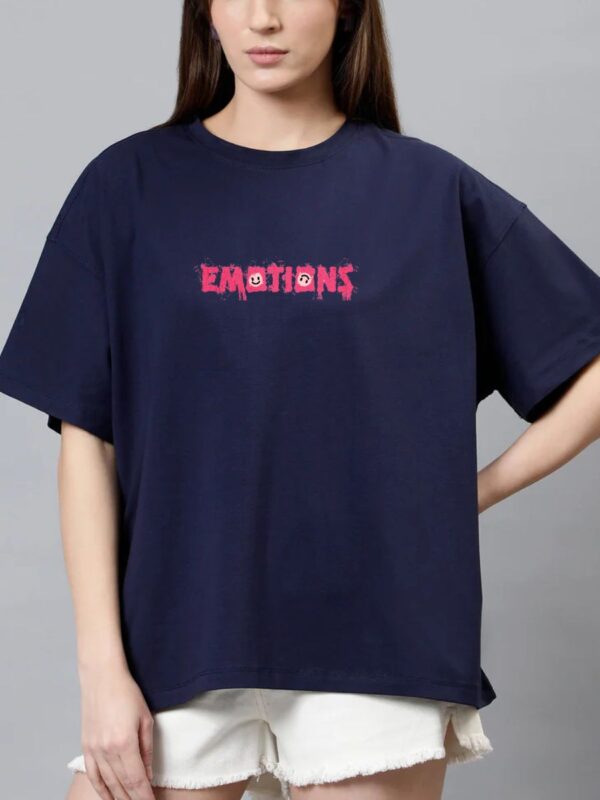 EMOTIONS Women Blue Oversized T-shirt