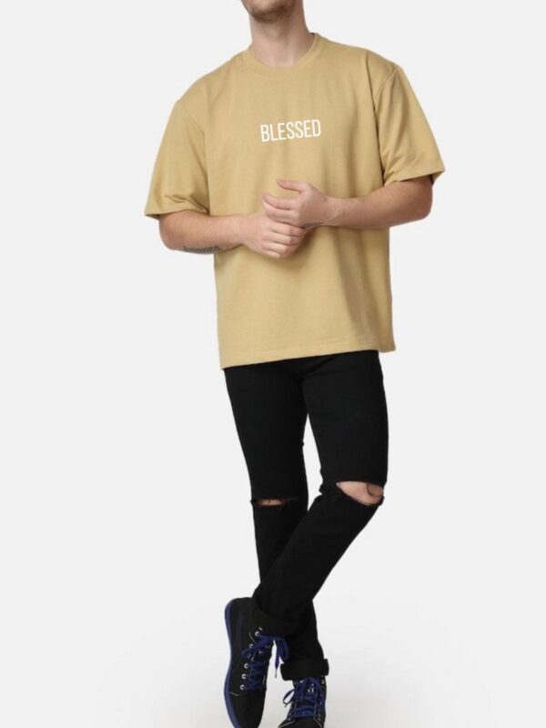 BLESSED Men Beige Oversized T-Shirt