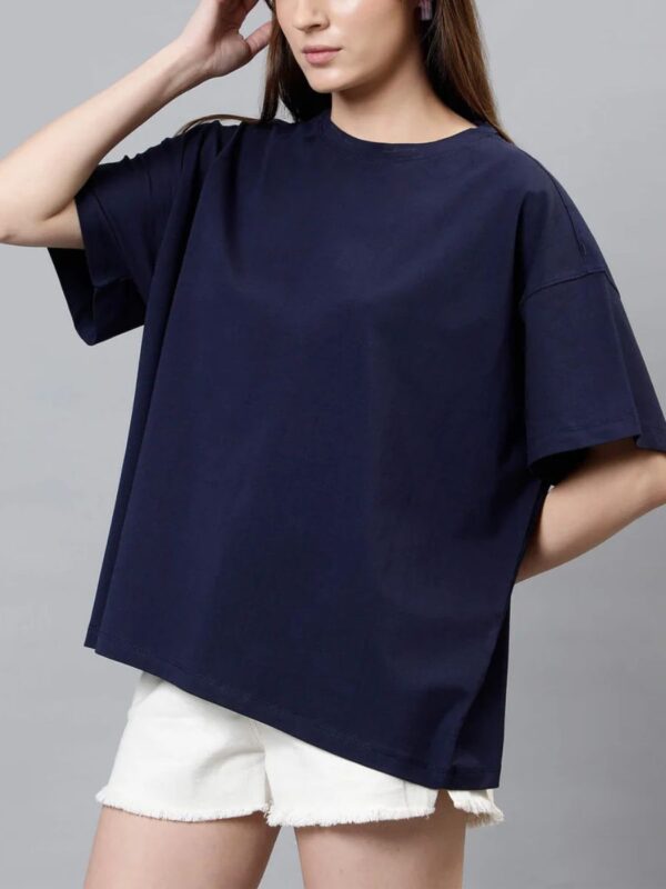 NAVY BLUE Solid Women Premium Oversized