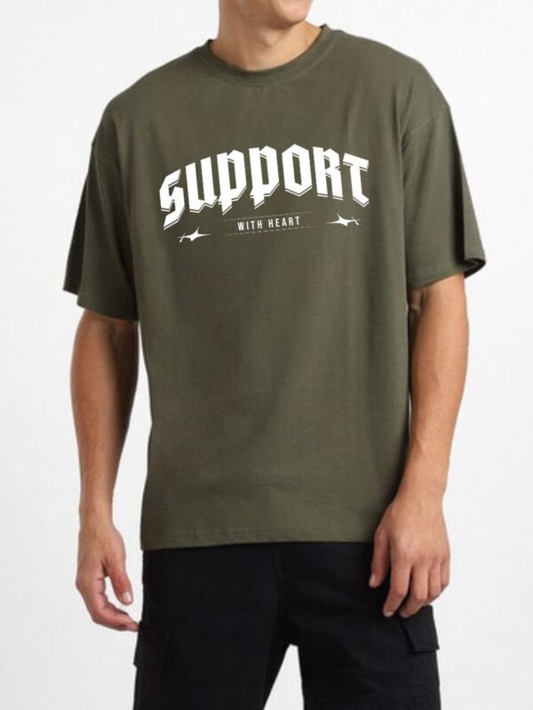 SUPPORT Men Army Green Oversized T-shirt
