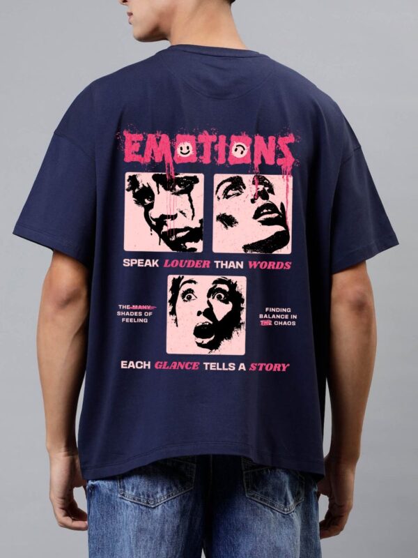 EMOTIONS Men Navy Blue Oversized T-shirt