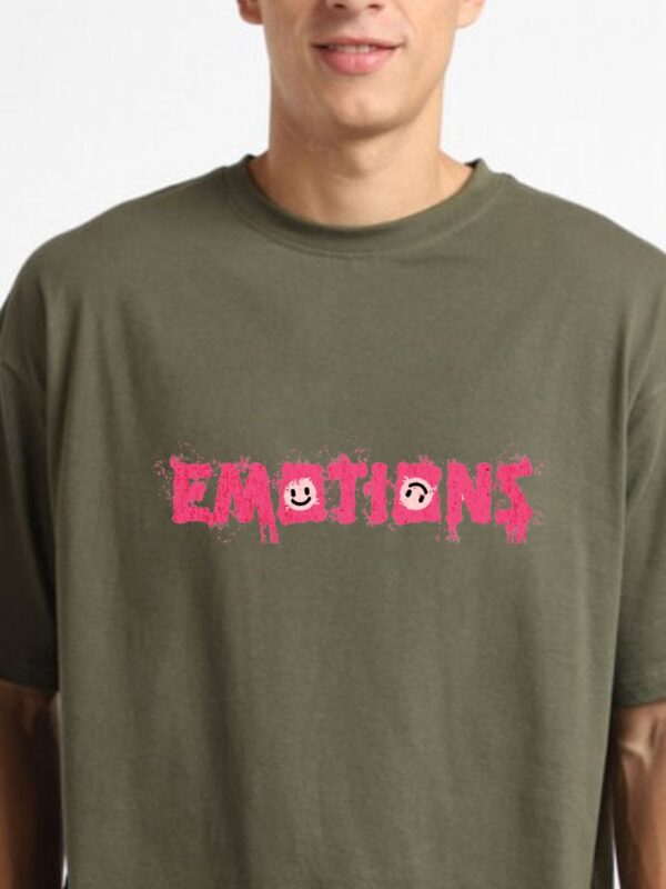 EMOTIONS Men Army Green Oversized T-shirt
